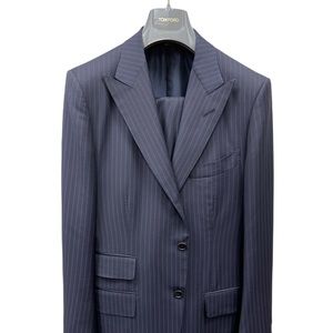 Tom Ford Chalk Navy Blue Stripe Suit Base B Regency Slim Jacket & Pants 40R